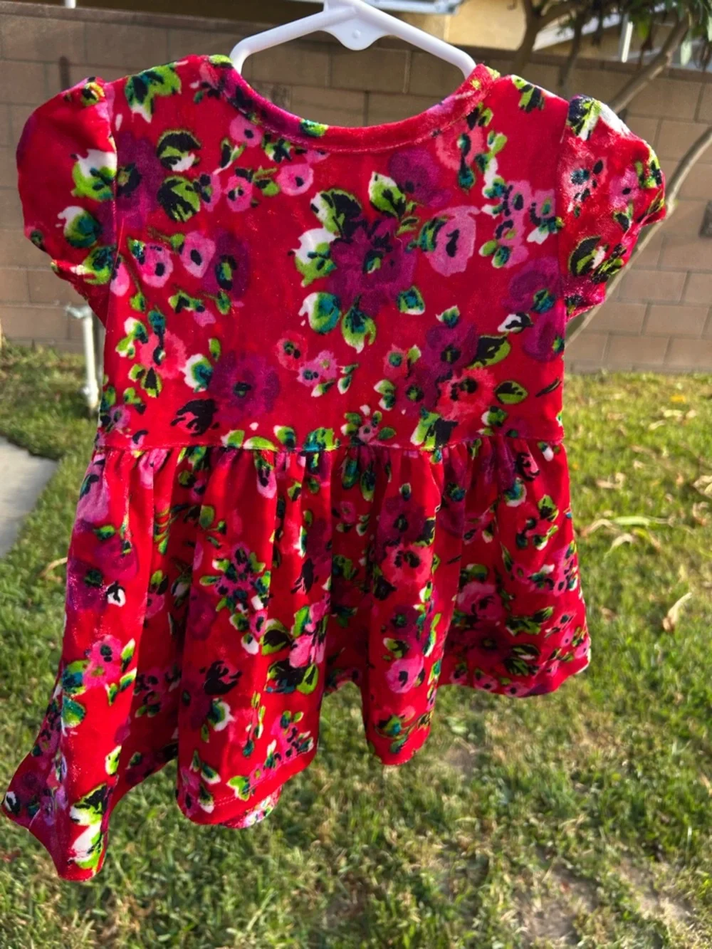 The Children's Place Bright Pink Floral Velvet Dress with Green Accents - Picture 2 of 7